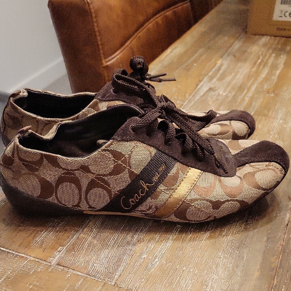 Coach Brown Signature Canvas Lace-Up Sneakers - Picture 2 of 7